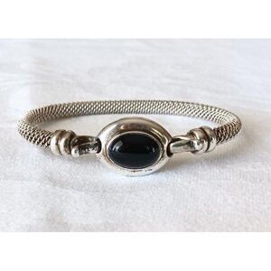 925 Esposito SIG Sterling Silver Mesh Bangle Bracelet Black Onyx Cuff 23g